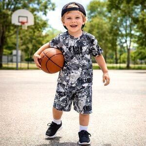 NBA Kids Sport Set Boys KIDS SIZE 4 SMALL Gray Splash Camo Shirt Shorts Logo NWT
